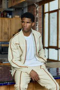 Men's Brayden Leather Track Suit Sweatsuit [Beige/Saddle]