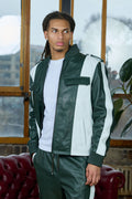 Men's Ace Tracksuit In Lambskin Leather [Forest Green/White]