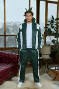 Men's Ace Tracksuit In Lambskin Leather [Forest Green/White]