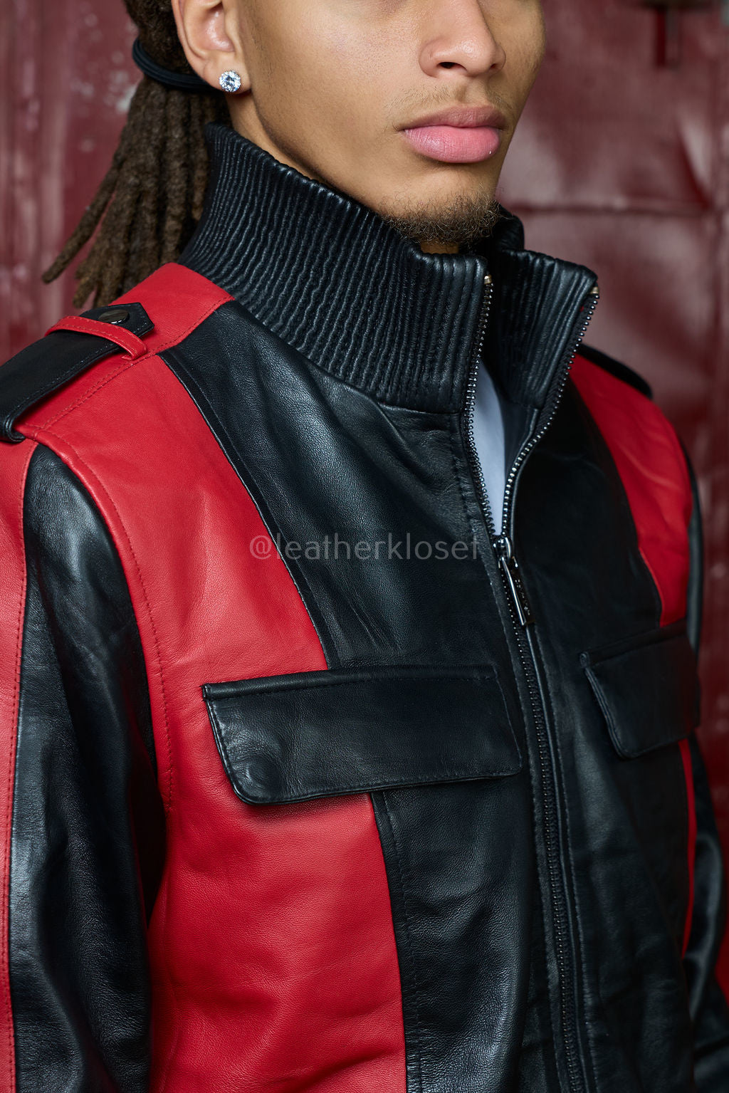 Men's Ace Tracksuit In Lambskin Leather [Black/Red]