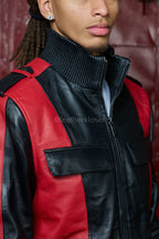 Men's Ace Tracksuit In Lambskin Leather [Black/Red]
