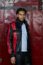 Men's Ace Tracksuit In Lambskin Leather [Black/Red]