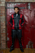 Men's Ace Tracksuit In Lambskin Leather [Black/Red]