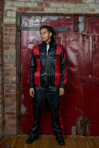 Men's Ace Tracksuit In Lambskin Leather [Black/Red]
