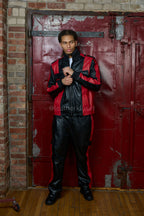 Men's Ace Tracksuit In Lambskin Leather [Black/Red]