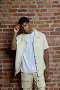 Men's Luka Leather Short Sleeve Shirt And Cargo Pants Set [Beige]