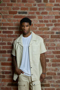 Men's Luka Leather Short Sleeve Shirt And Cargo Pants Set [Beige]