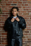 Men's Half-Zip Pullover Set With Leather Stack Pants [Black]