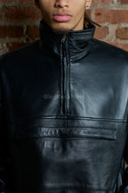 Men's Half-Zip Pullover Set With Leather Stack Pants [Black]