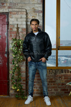 Men's Leather Half-Zip Pullover [Black]