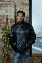 Men's Leather Half-Zip Pullover [Black]