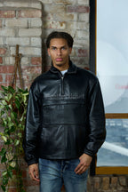 Men's Leather Half-Zip Pullover [Black]