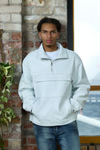 Men's Leather Half-Zip Pullover [White]