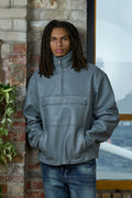 Men's Leather Half-Zip Pullover [Grey]