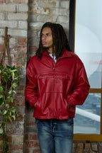 Men's Leather Half-Zip Pullover [Red]