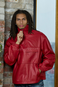 Men's Leather Half-Zip Pullover [Red]