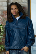 Men's Lambskin Leather Half-Zip Pullover — Navy