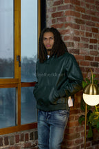 Men's Leather Pull-Over Hoodie [Forest Green]