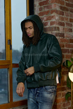 Men's Leather Pull-Over Hoodie [Forest Green]
