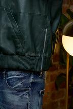 Men's Leather Pull-Over Hoodie [Forest Green]