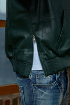 Men's Leather Pull-Over Hoodie [Forest Green]
