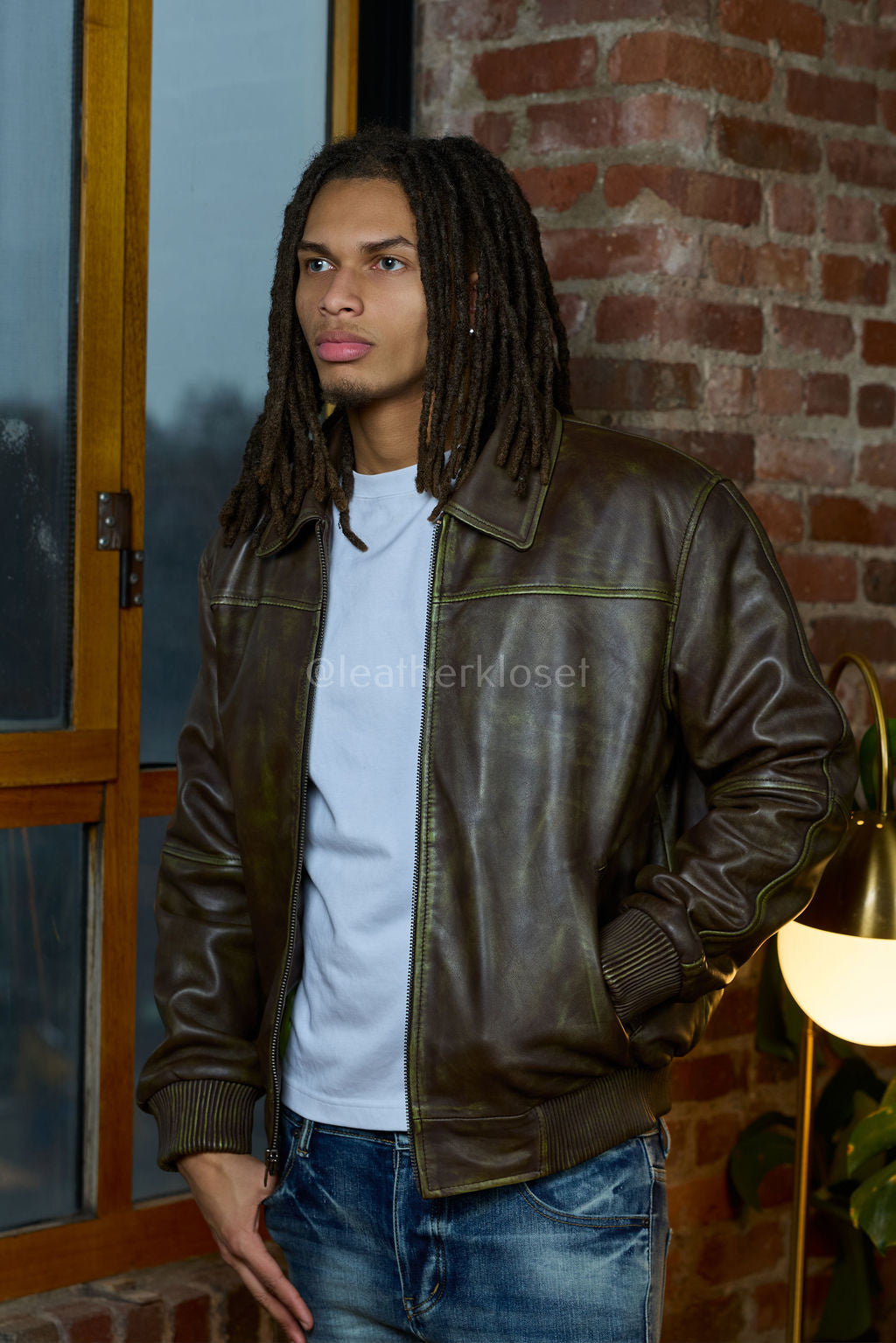 Men's Classic Baseball Leather Jacket With Collar