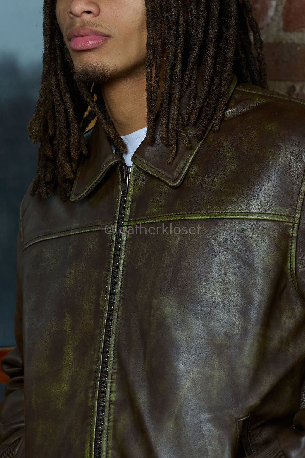 Men's Classic Baseball Leather Jacket With Collar