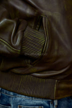 Men's Classic Baseball Leather Jacket With Collar