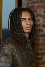 Men's Classic Baseball Leather Jacket With Collar