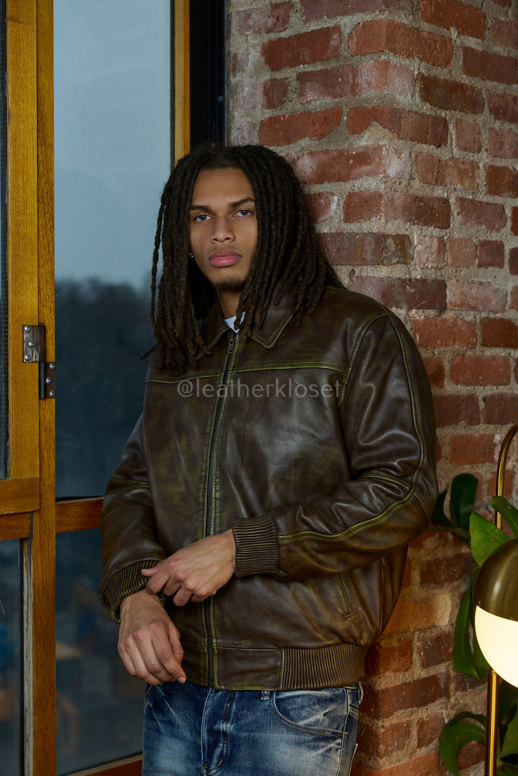 Men's Classic Baseball Leather Jacket With Collar