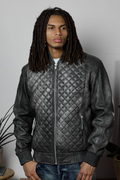 Men's Lucas Quilted Leather Bomber Jacket [Distressed Grey]