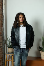Men's Classic Baseball Leather Jacket With Collar