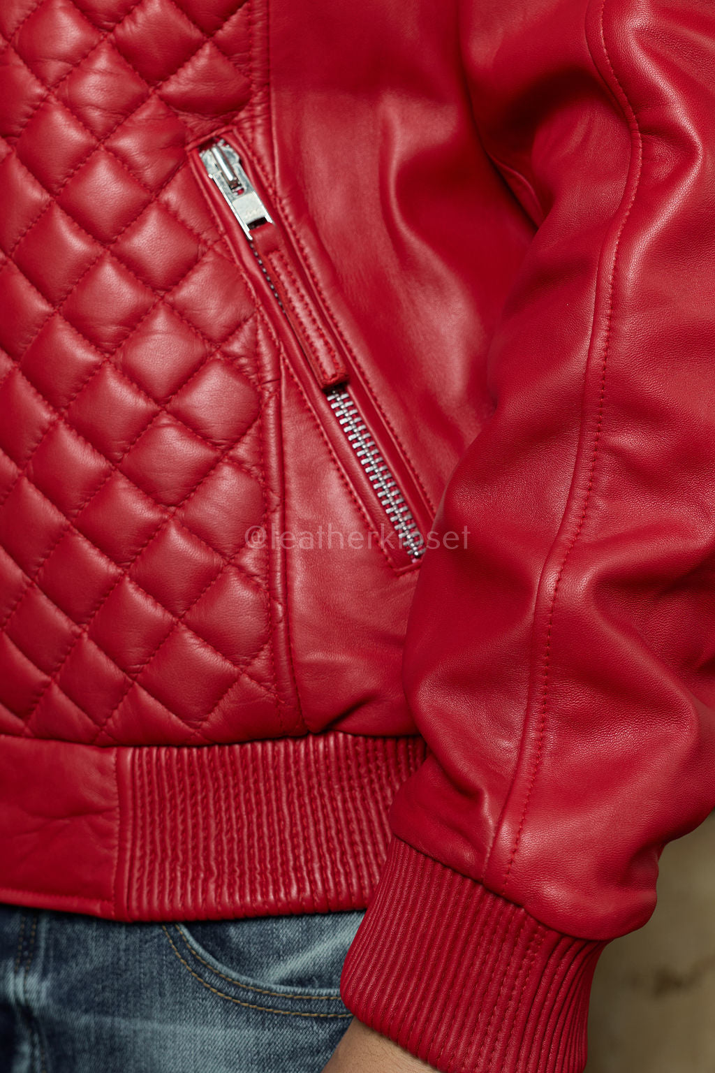 Men's Lucas Quilted Leather Bomber Jacket [Red]