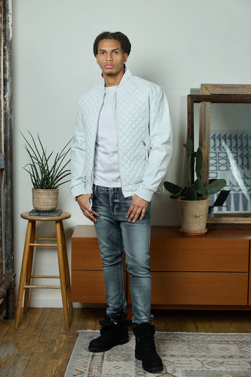 Men's Lucas Quilted Leather Bomber Jacket [White]