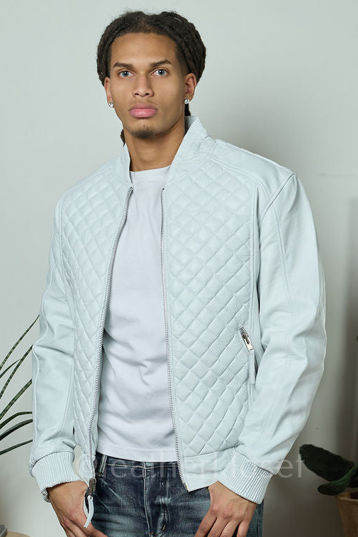 Men's Lucas Quilted Leather Bomber Jacket [White]