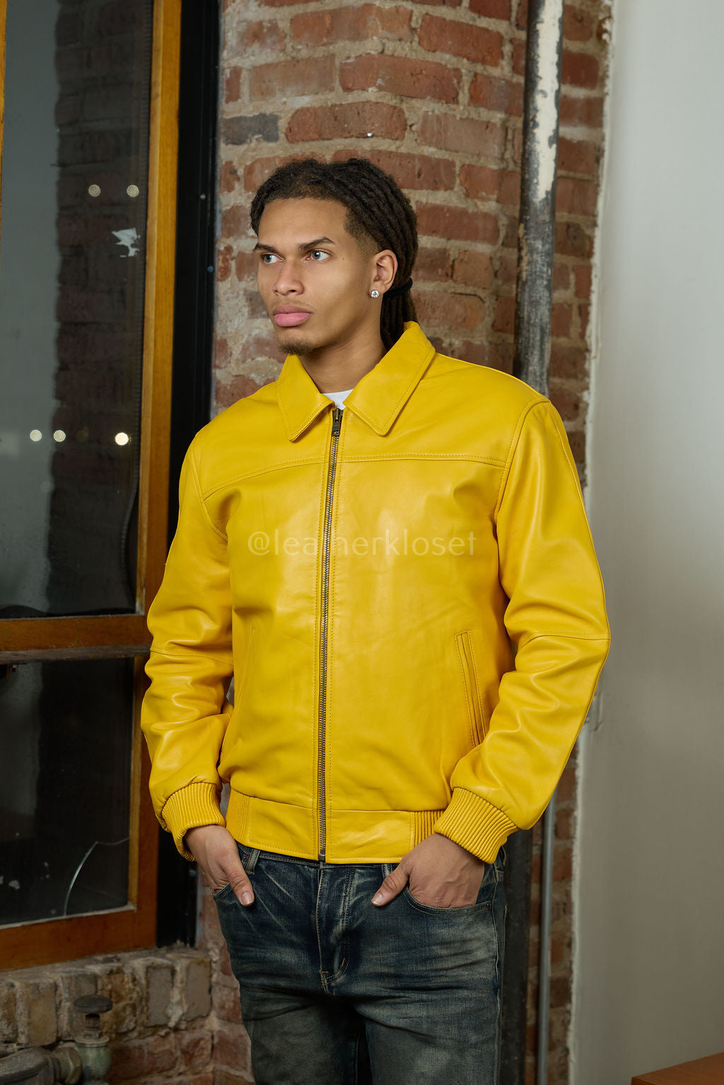 Men's Classic Baseball Leather Jacket With Collar