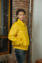 Men's Classic Baseball Leather Jacket With Collar