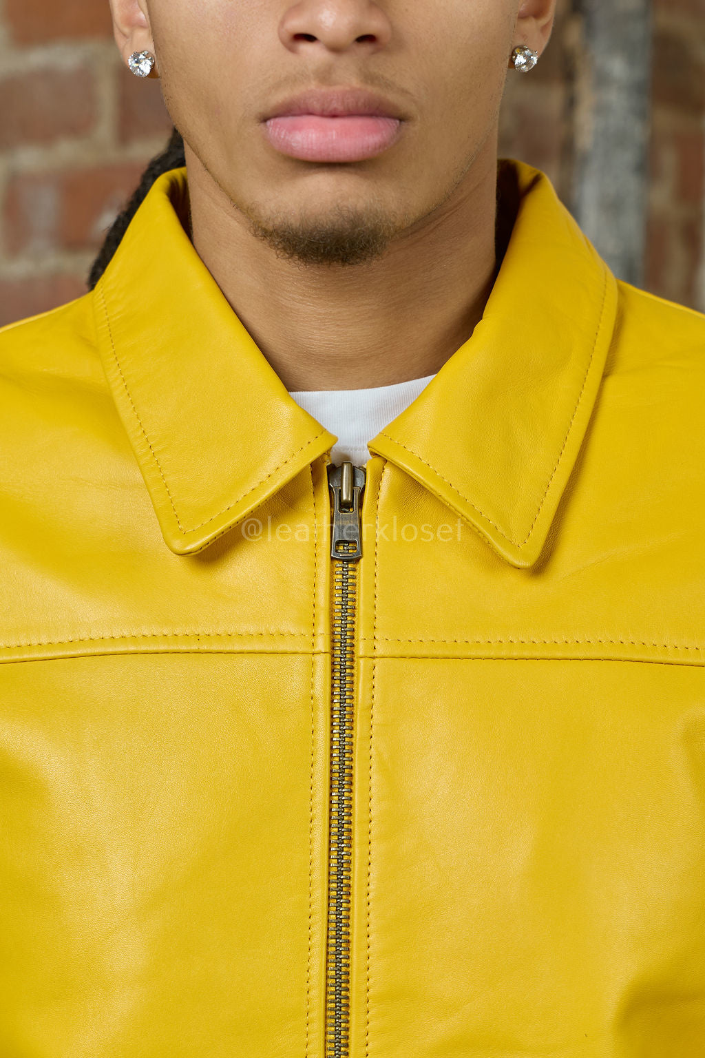 Men's Classic Baseball Leather Jacket With Collar