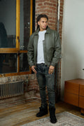 Men's Leather Pilot Aviator Bomber Jacket [Olive Green]