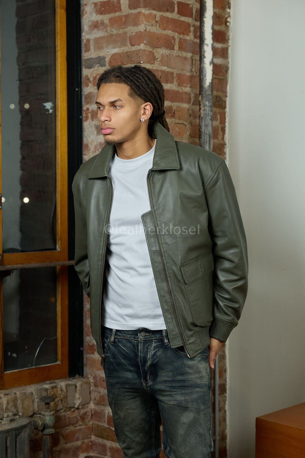 Men's Leather Pilot Aviator Bomber Jacket