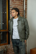 Men's Leather Pilot Aviator Bomber Jacket [Olive Green]