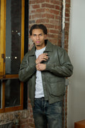 Men's Leather Pilot Aviator Bomber Jacket [Olive Green]