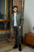 Men's Leather Pilot Aviator Bomber Jacket [Olive Green]