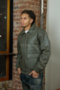 Men's Leather Pilot Aviator Bomber Jacket [Olive Green]