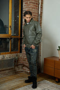 Men's Leather Pilot Aviator Bomber Jacket [Olive Green]