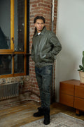 Men's Leather Pilot Aviator Bomber Jacket [Olive Green]
