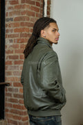 Men's Leather Pilot Aviator Bomber Jacket [Olive Green]