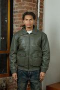 Men's Leather Pilot Aviator Bomber Jacket [Olive Green]