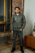 Men's Leather Pilot Aviator Bomber Jacket [Olive Green]
