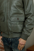 Men's Leather Pilot Aviator Bomber Jacket [Olive Green]